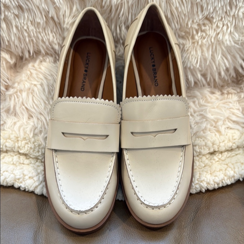Lucky Brand Cream Leather Slip-On Loafers
